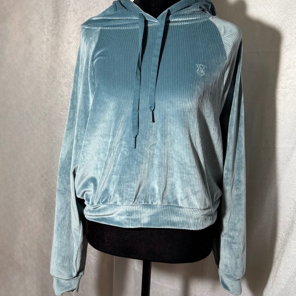 Victoria’s Secret On Point Velour Cropped Hoodie Blue Small S Cozy Athleisure - Picture 1 of 10